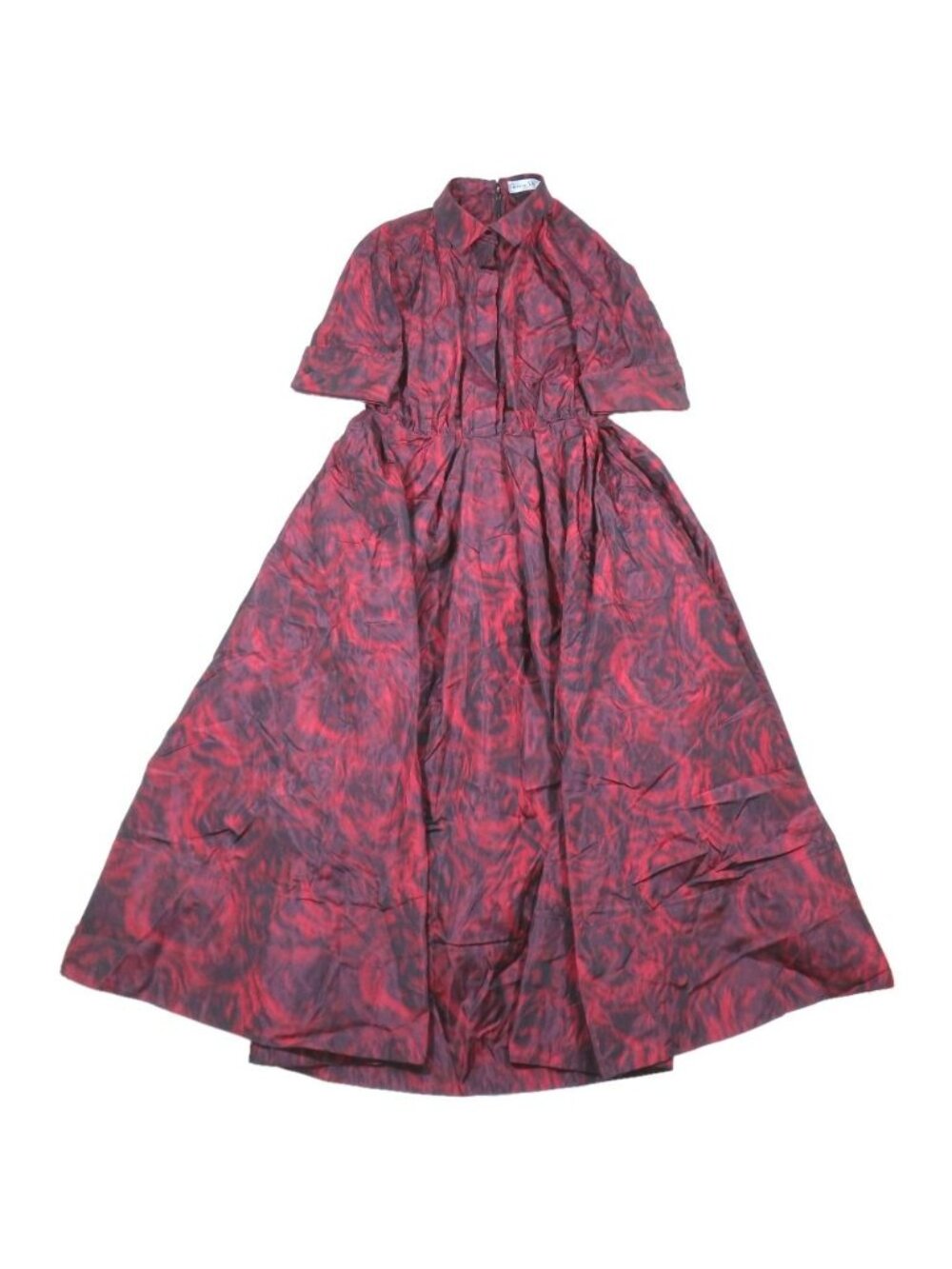Dior Rose Pattern Dress Short Sleeve Long Silk Nylon Red Black 36